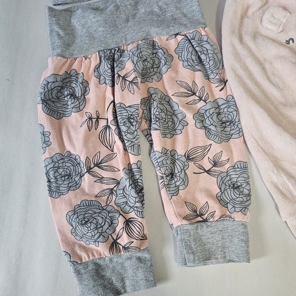 Set of‎ 3 Carter's Bear Butt Pants Pink Gray Flower Pants & Hat Baby Girl 6M - Picture 2 of 8